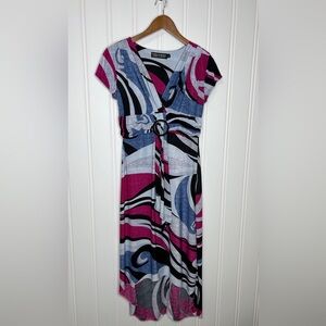 California Woman Printed Dress Gray Pink Size Large